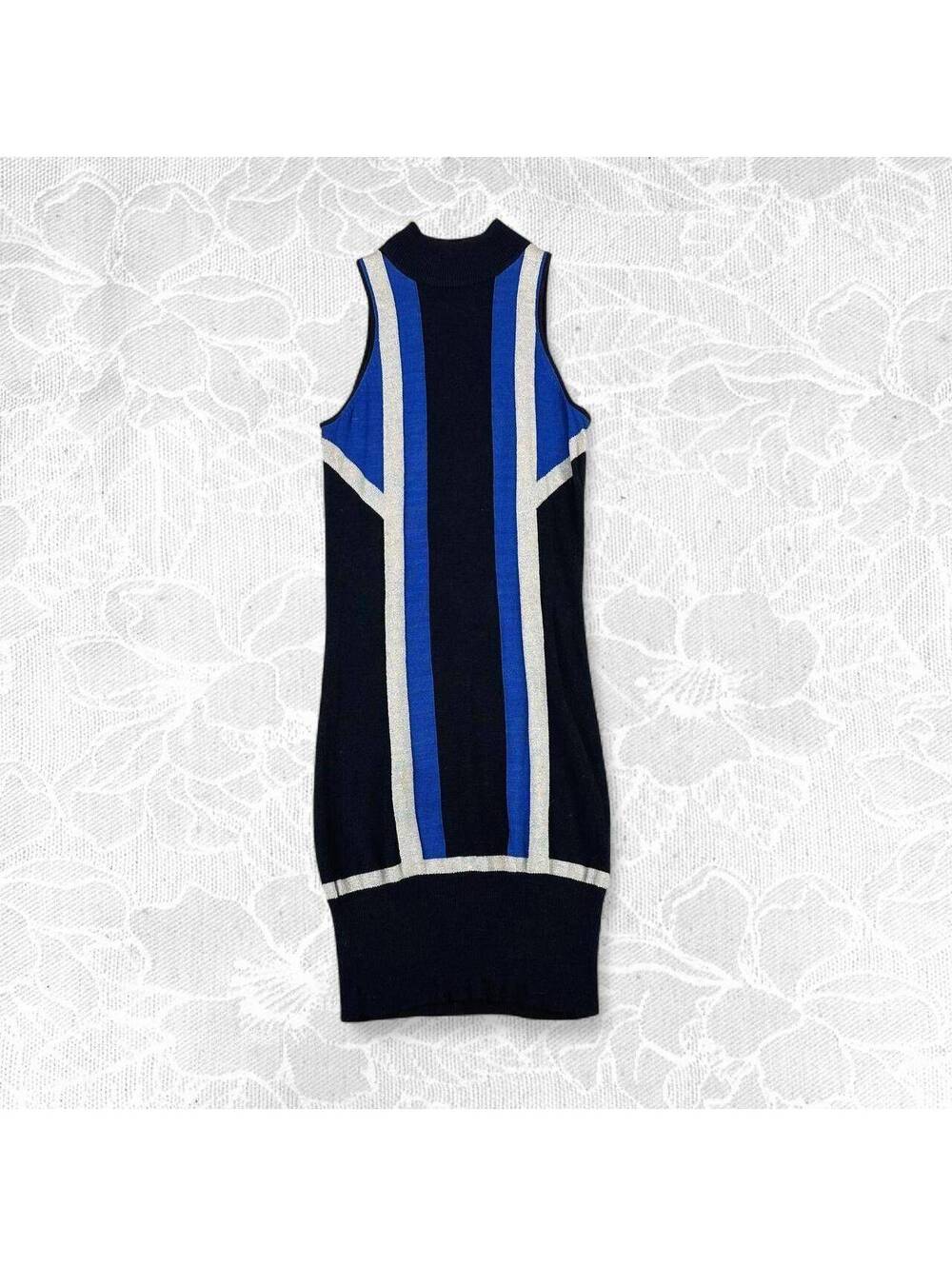 Arden B. Sleeveless Knit Blue Black and Silver Dress - Small